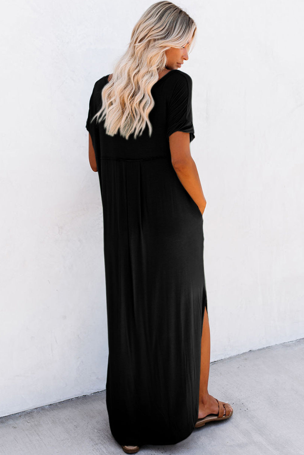 V Neck Maxi Dress with  Hidden Pockets