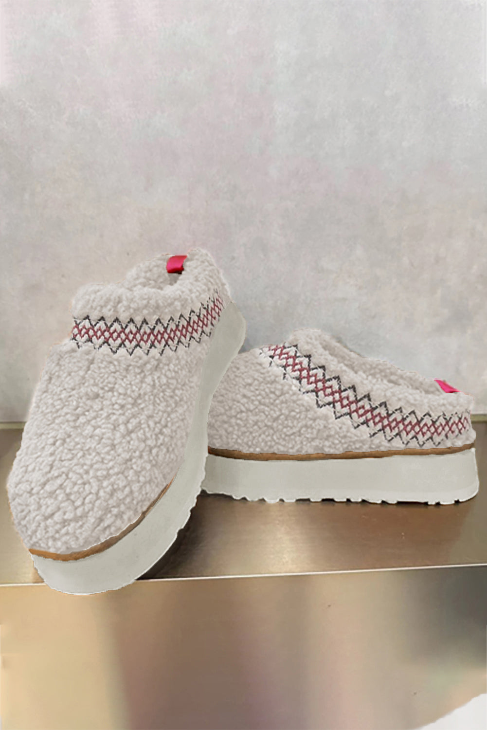 Embroidered Sherpa Plush Thick Sole Winter Slippers