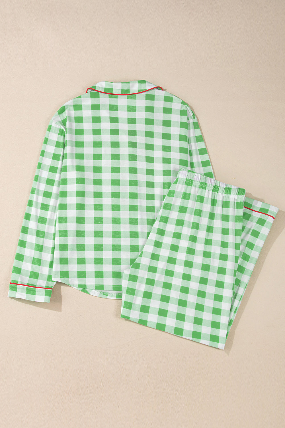 Green Plaid Print Long Sleeve Pajama Set in CURVY SIZE ONLY