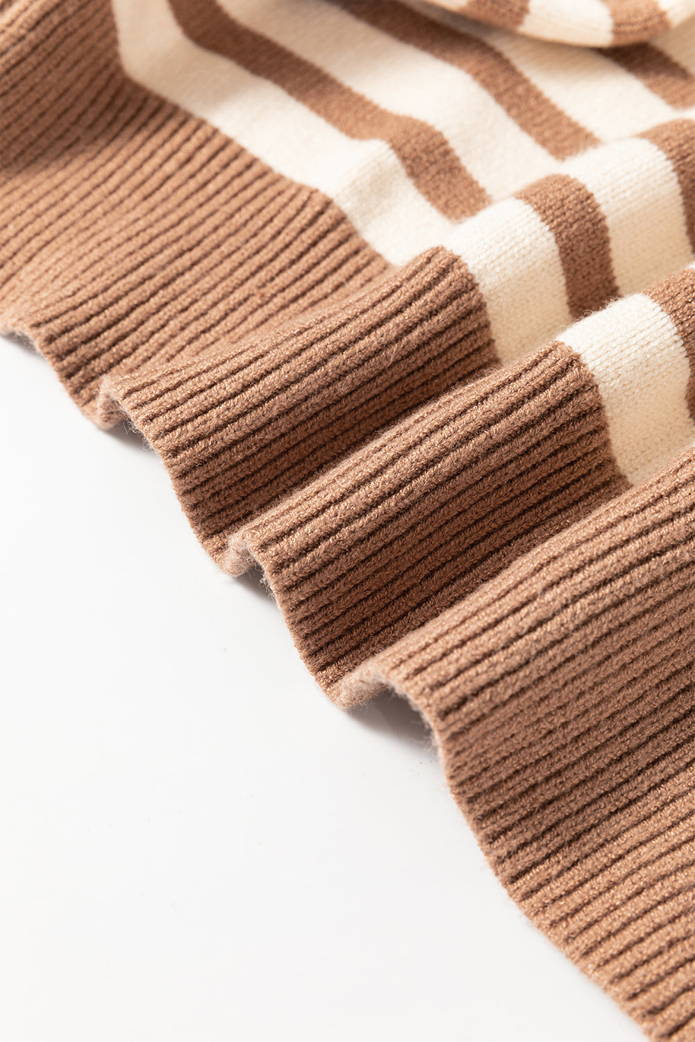 Brown Stripe Colorblock Bishop Sleeve Turtleneck Sweater