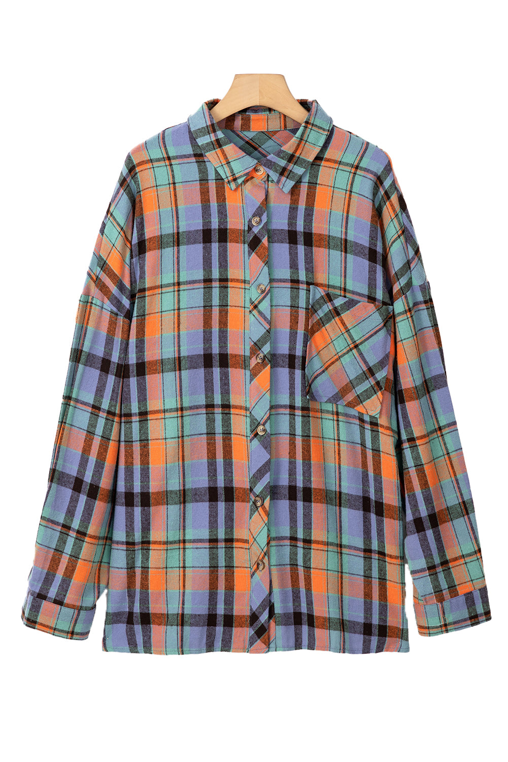 Plaid Print Buttoned Shirt in CURVY SIZE ONLY