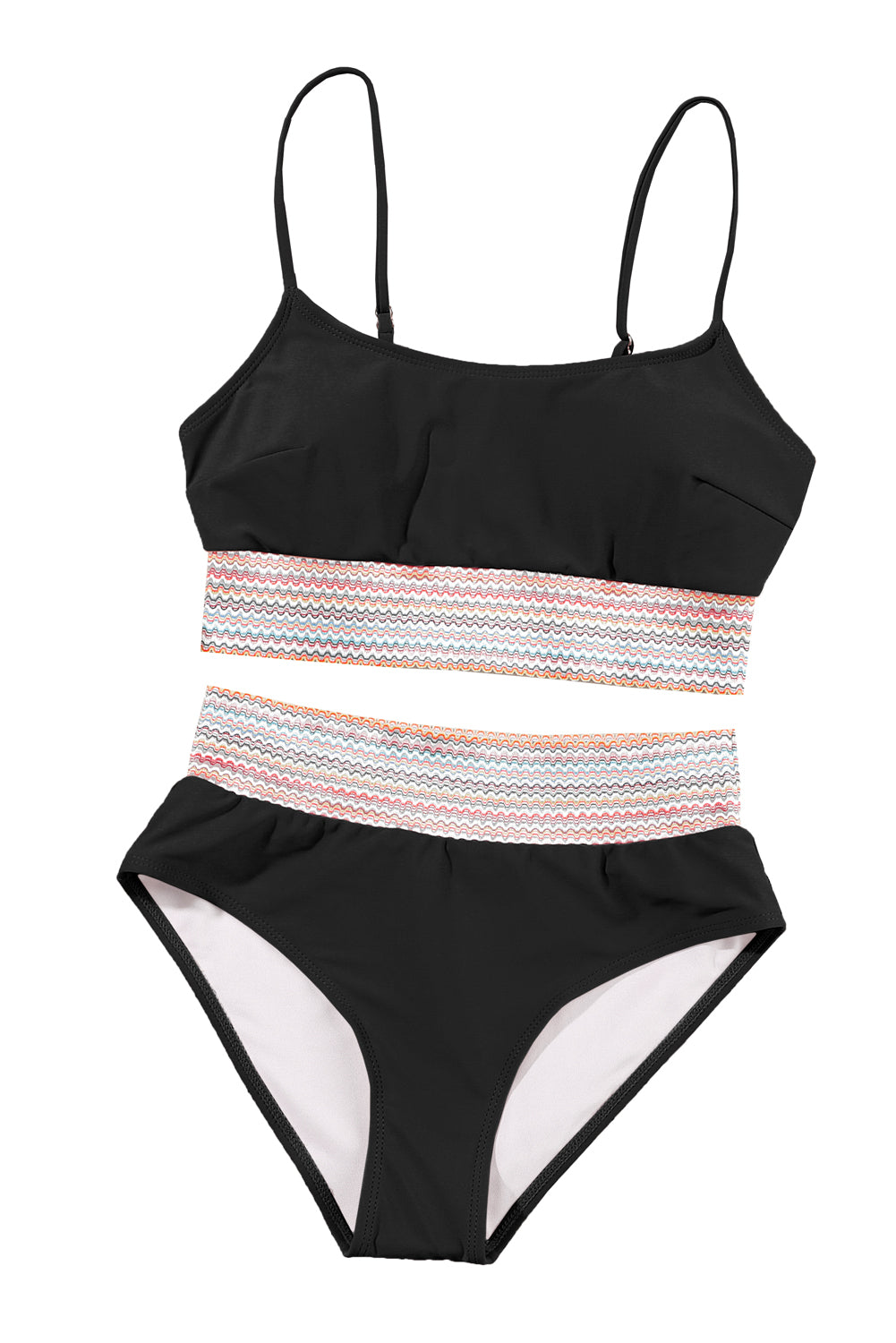 Striped Patchwork Spaghetti Strap High Waist Bikini Swimsuit