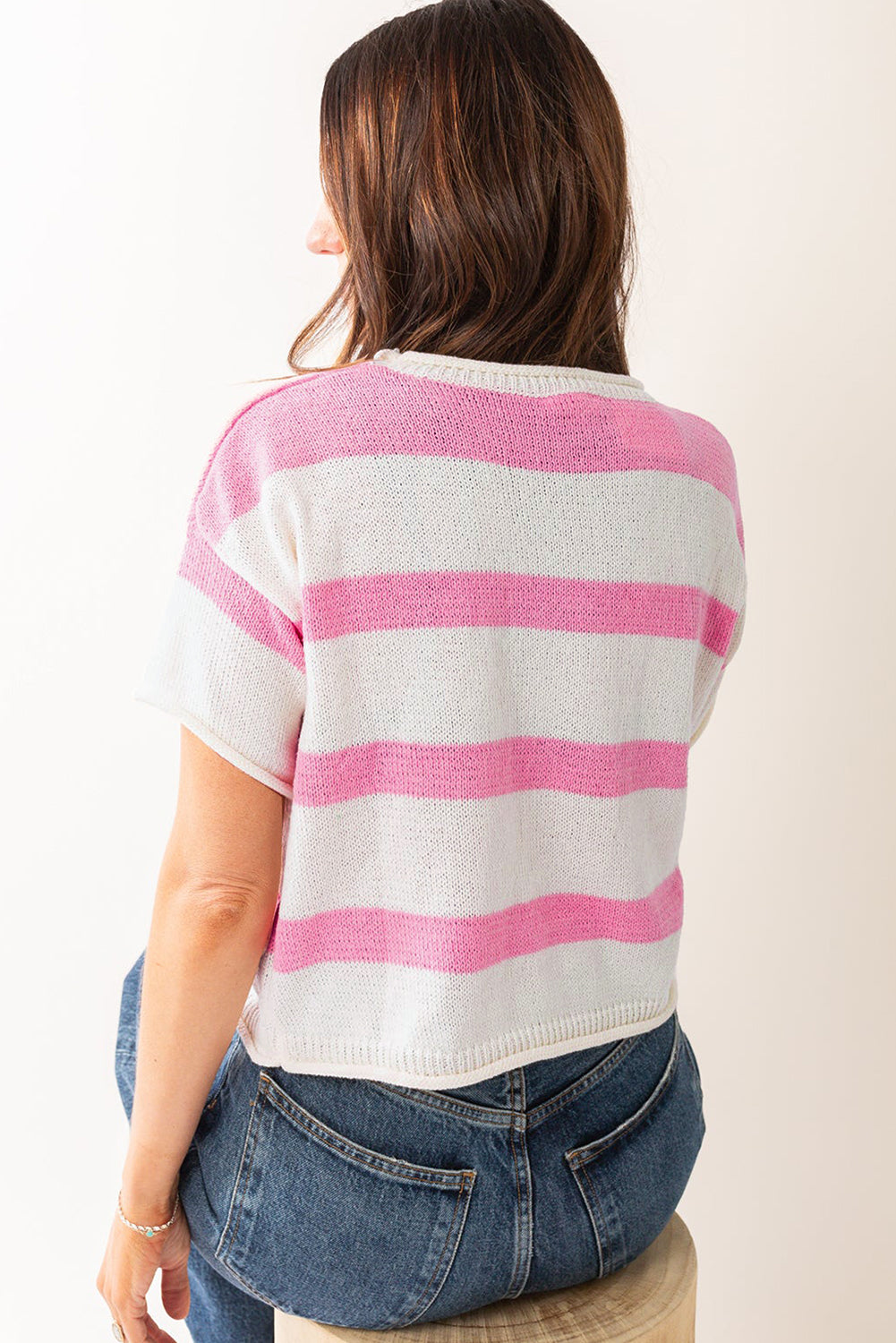 Stripe Short Sleeve Lightweight Knitted Sweater