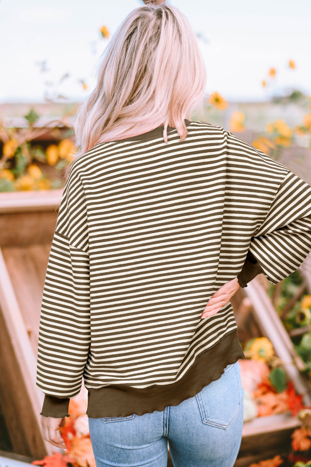 Stripe Loose Drop Shoulder Long Sleeve Top