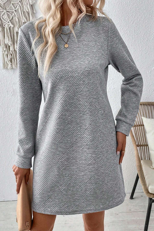 Textured Long Sleeve Shift Dress in grey