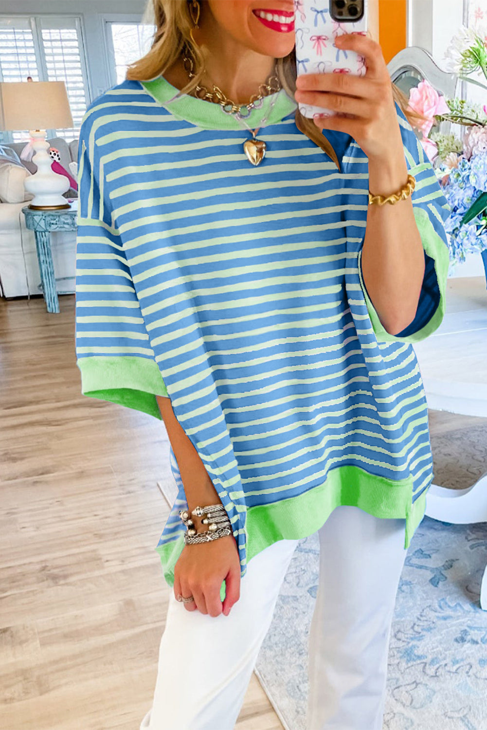 Oversized Contrast Trim Exposed Seam High Low T Shirt