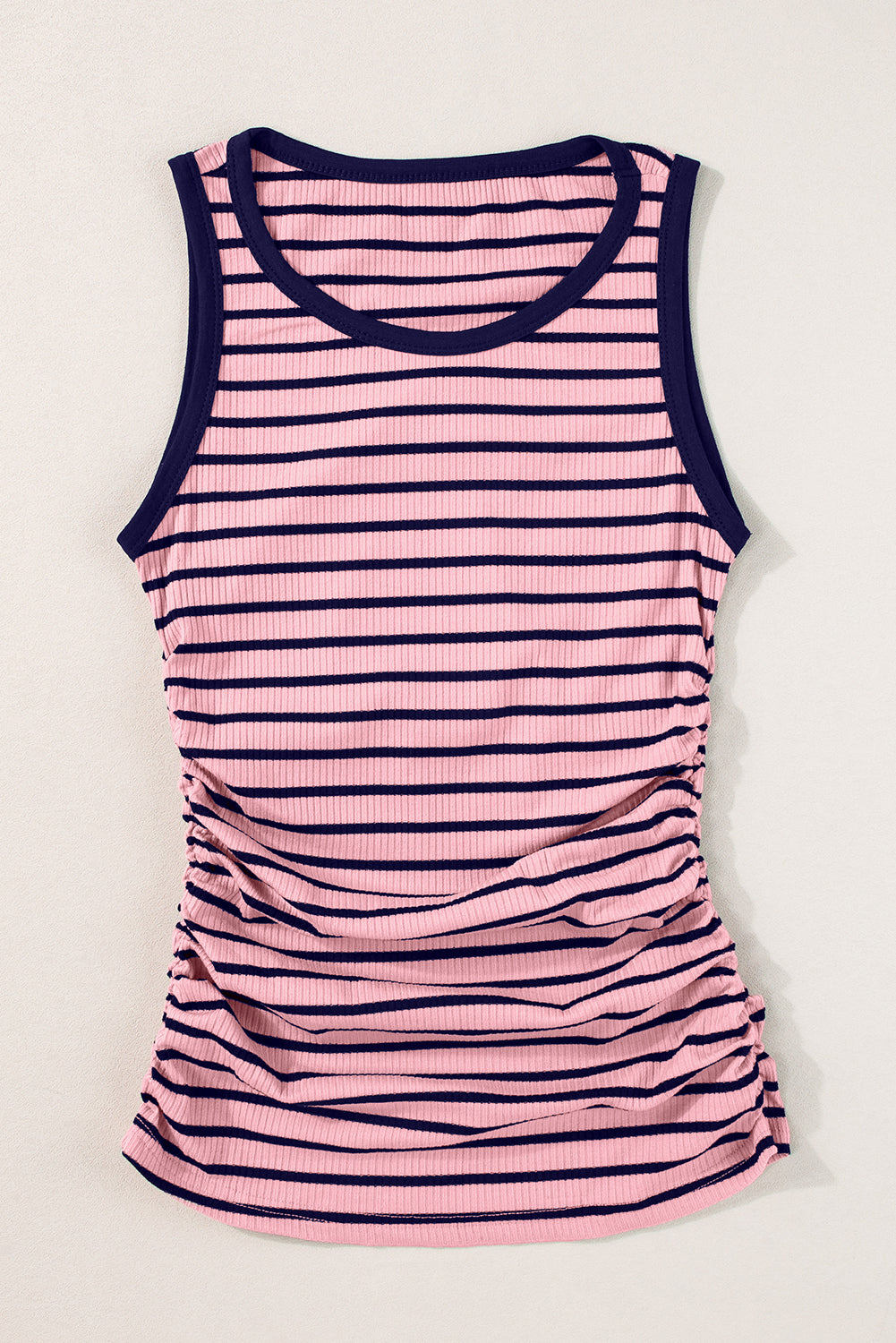 Stripe Contrast Round Neck Slimming Tank