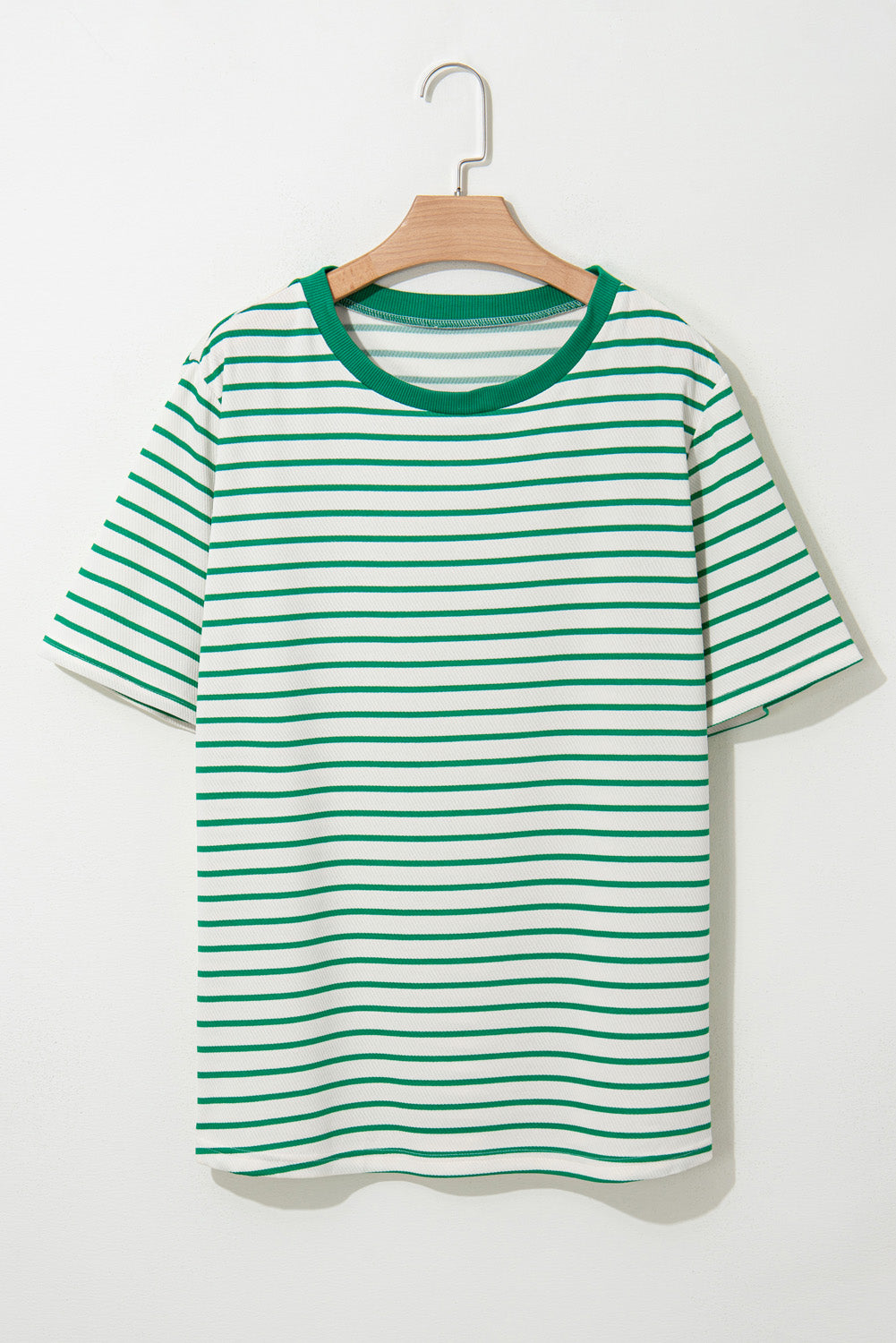 Green Stripe Round Neck T Shirt in CURVY SIZE ONLY