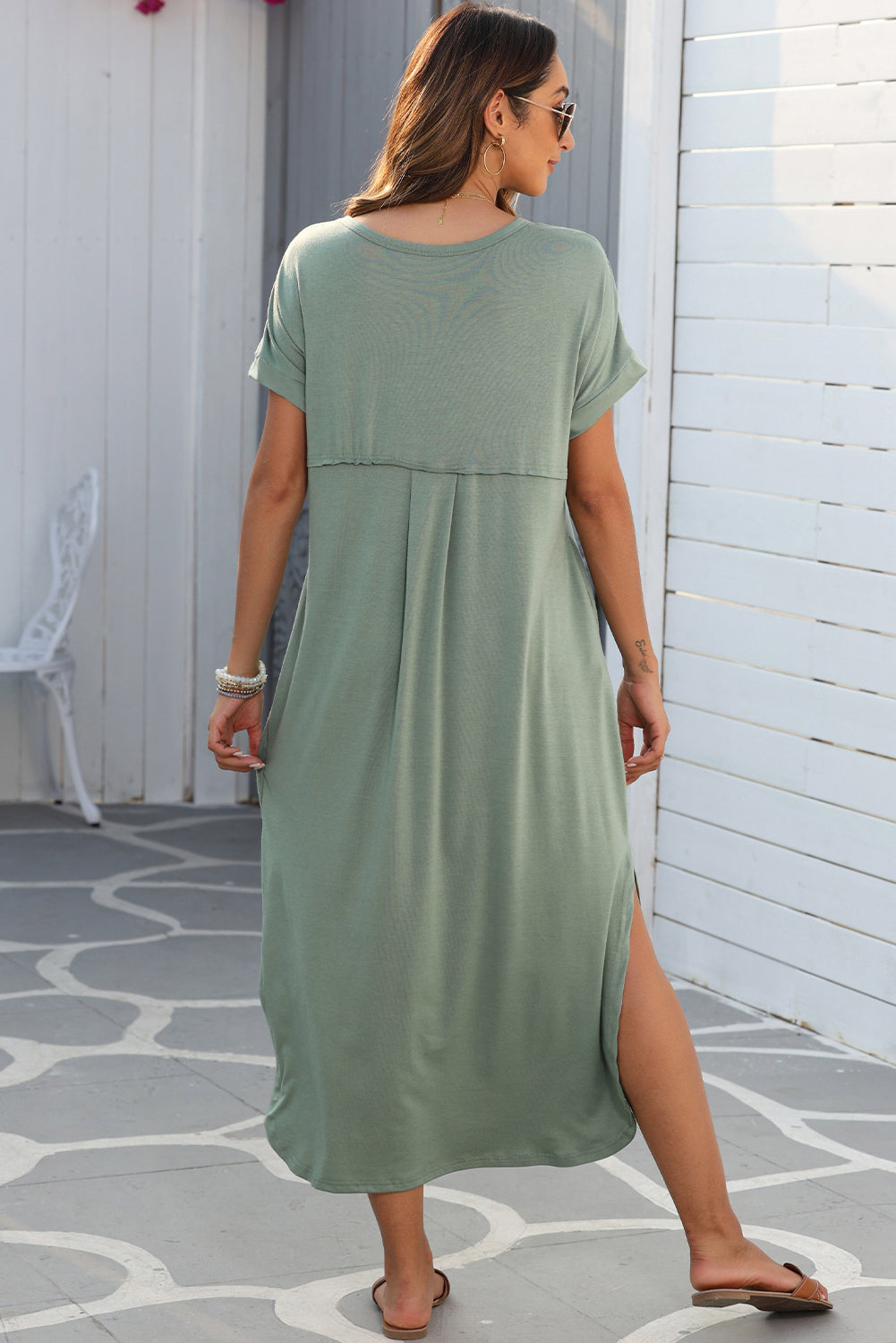 V Neck Maxi Dress with  Hidden Pockets