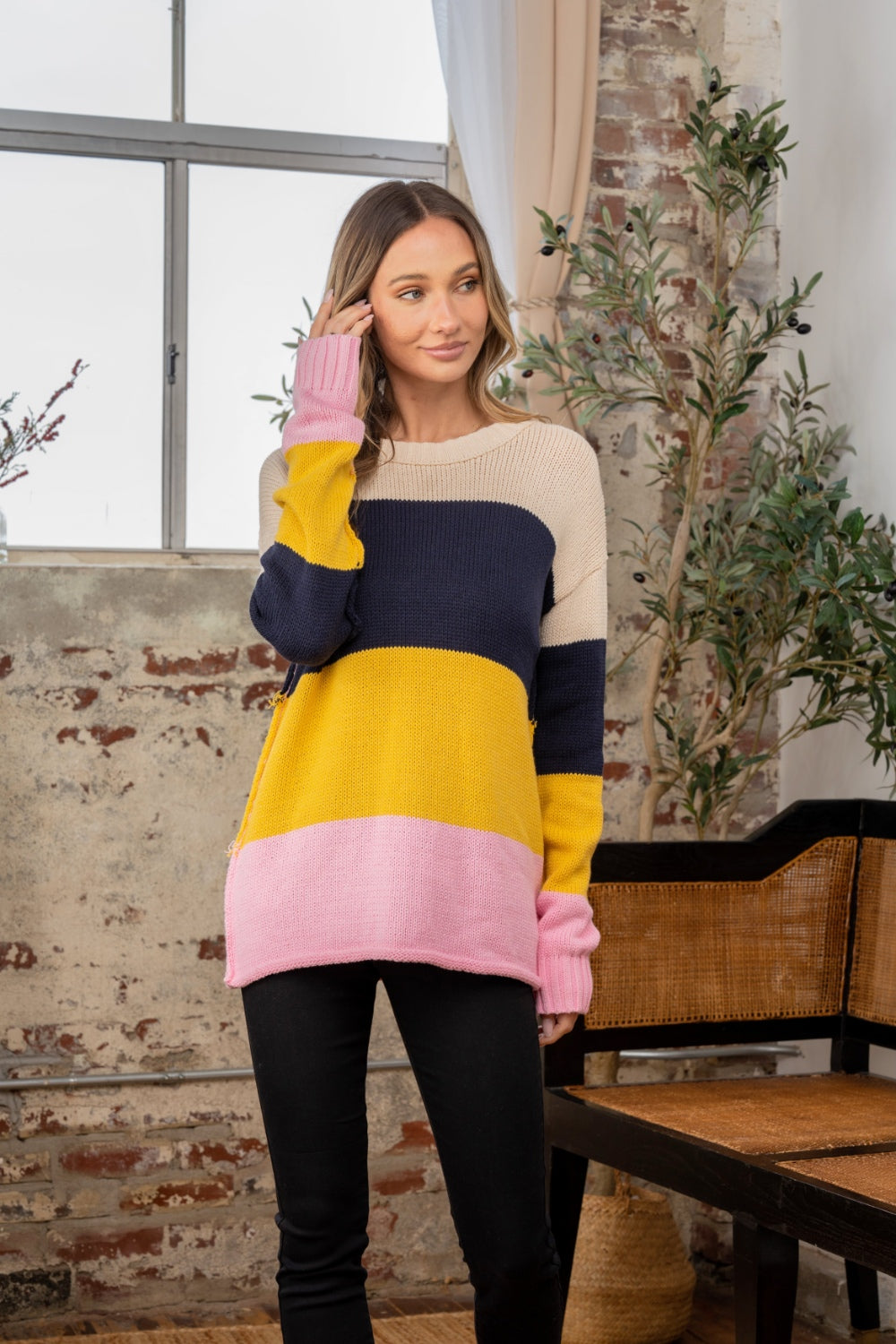 Color Block Exposed Seam Sweater