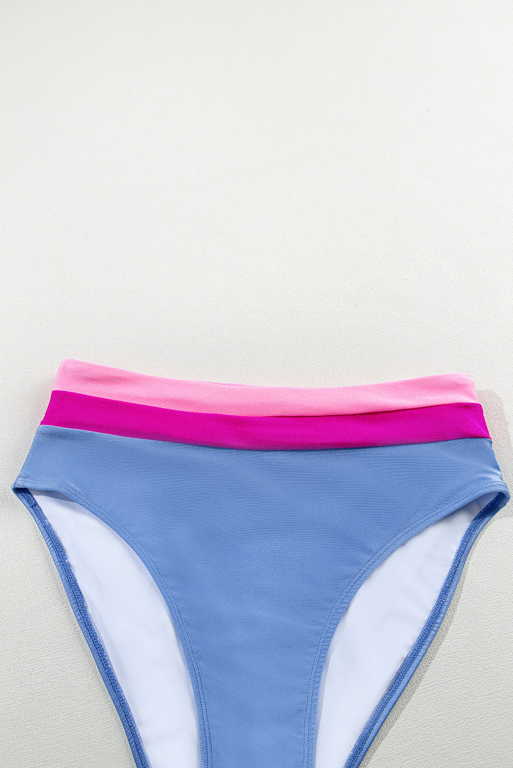 Light Blue Color Block High Waisted Bikini Swimsuit