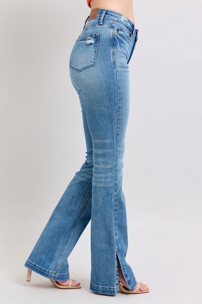 Judy Blue Tummy Control Vintage Wash Side Slit Slim Boot Jeans