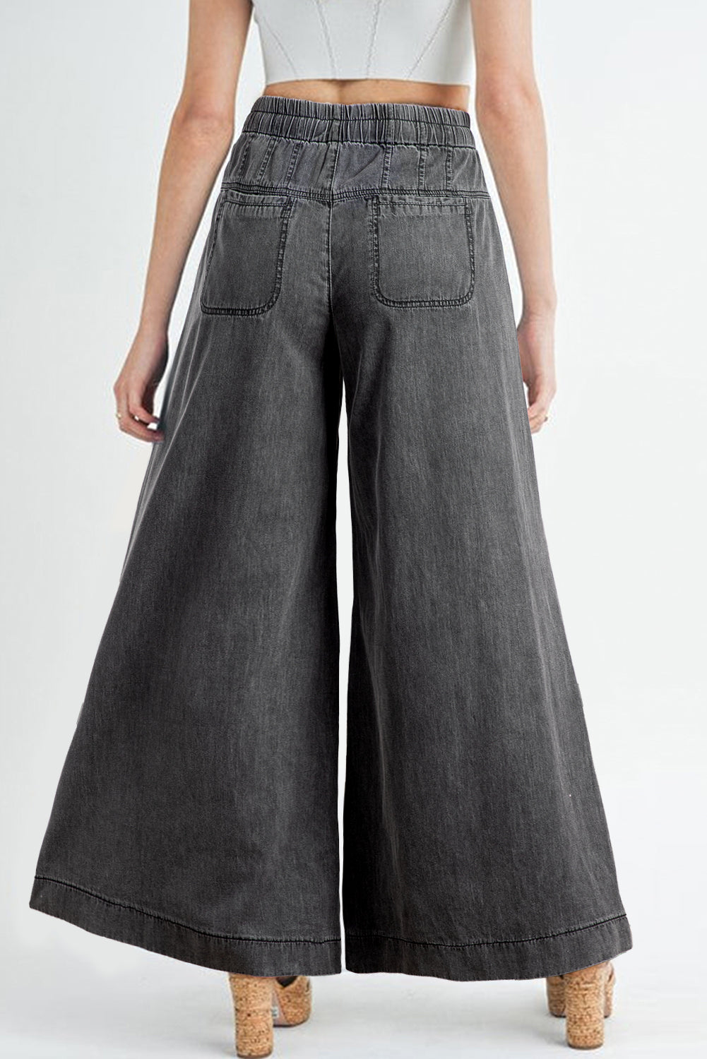 Mineral Wash Button Fly Waist Wide Leg Jeans