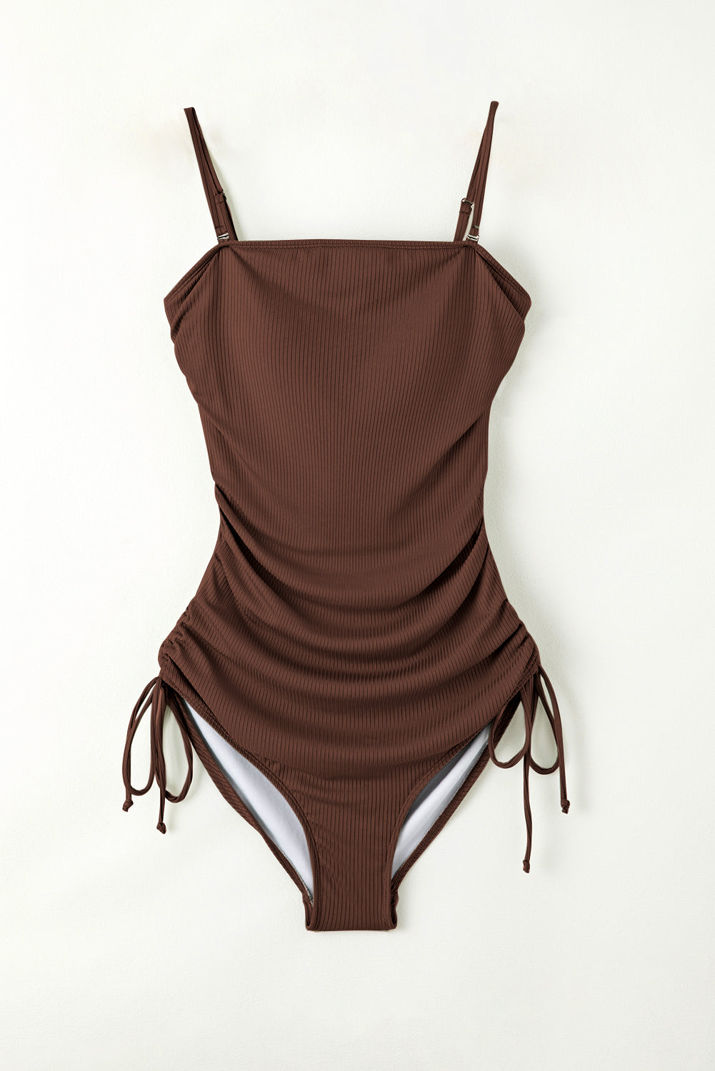 Ribbed Drawstring Sides Cutout One Piece Swimsuit