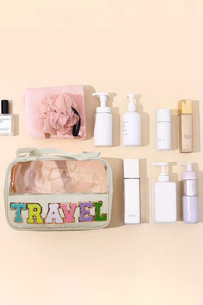 TRAVEL Chenille Letter Clear PVC Makeup Bag