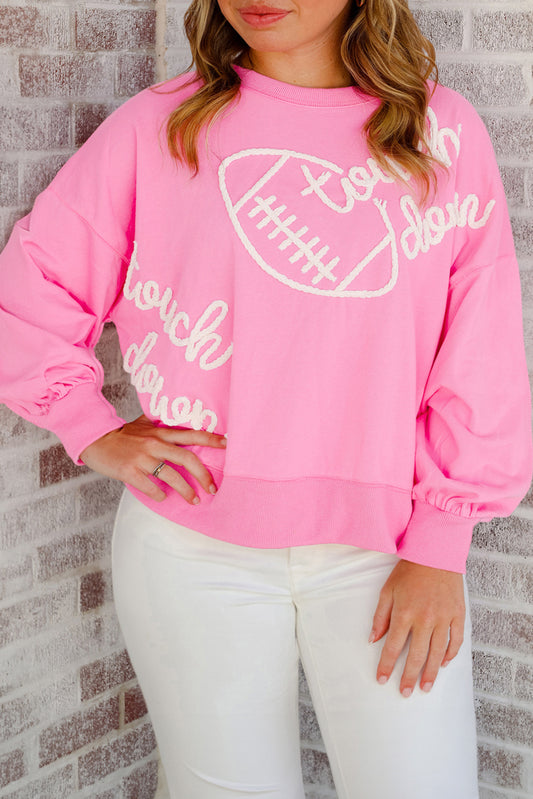 Pink Touch Down Embroidered Sweatshirt in CURVY SIZE ONLY