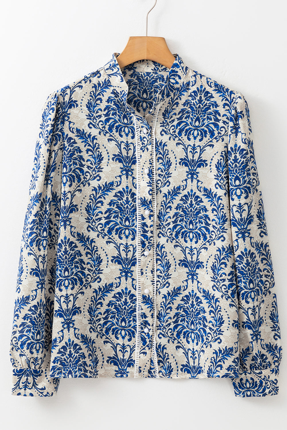 Sky Blue Bohemian Printed Bishop Sleeve Lace Blouse