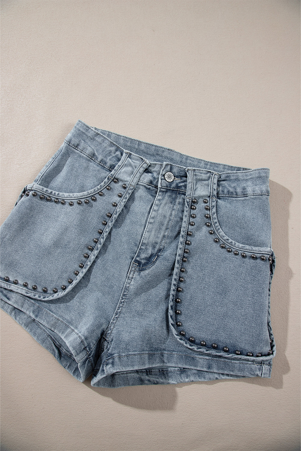 Studded Acid Wash Jean Shorts