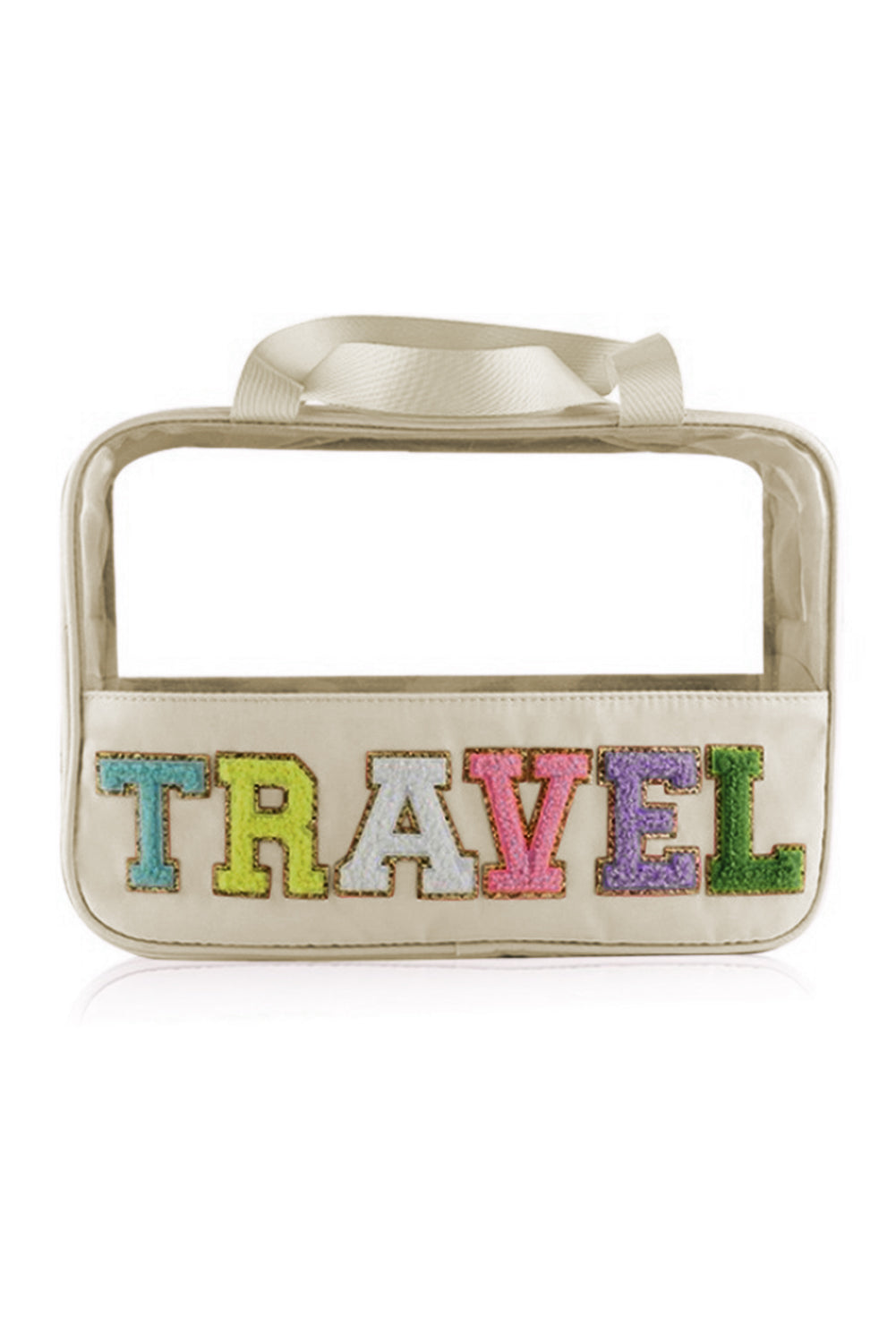 TRAVEL Chenille Letter Clear PVC Makeup Bag