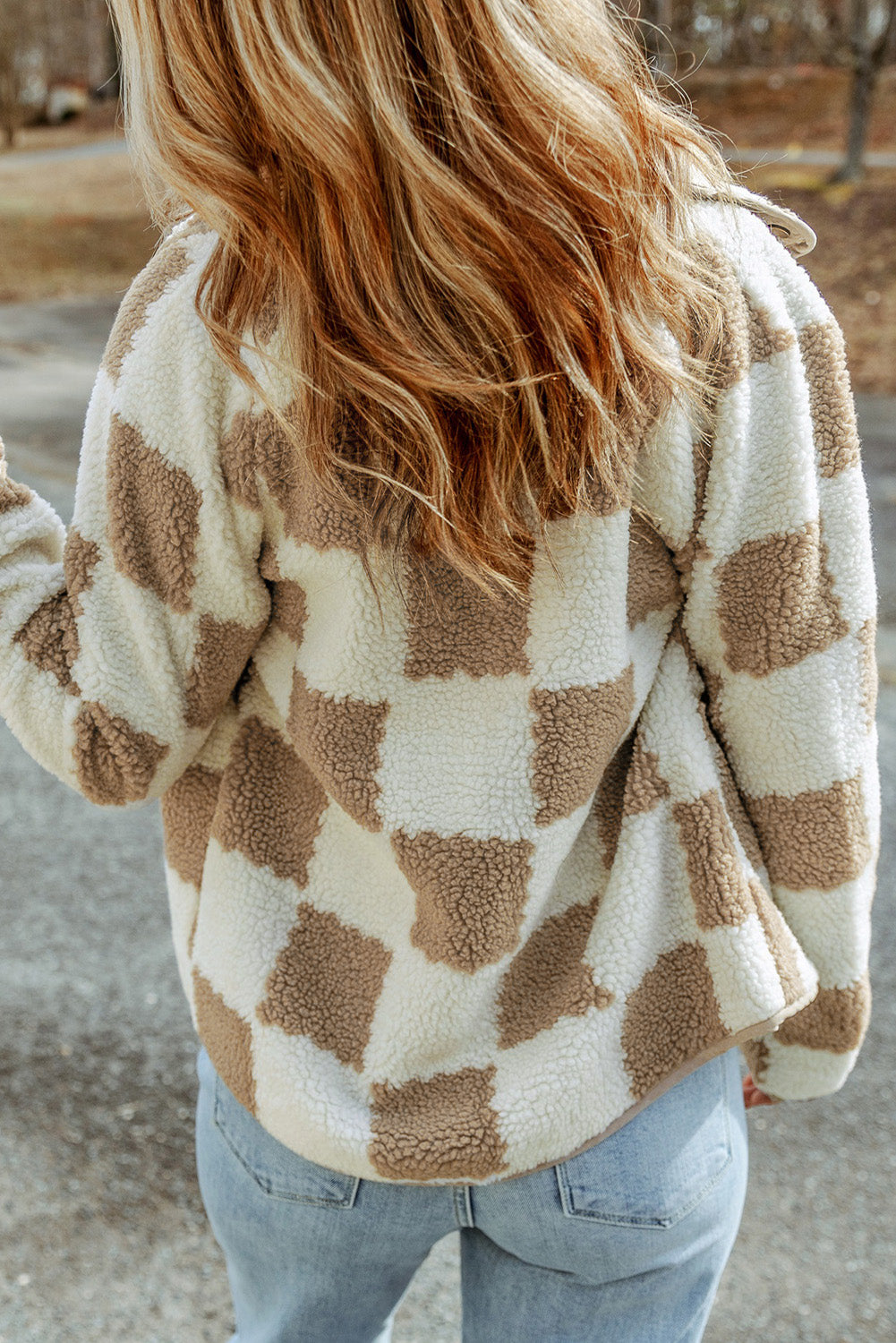 Checkered Snap Button Sherpa Jacket