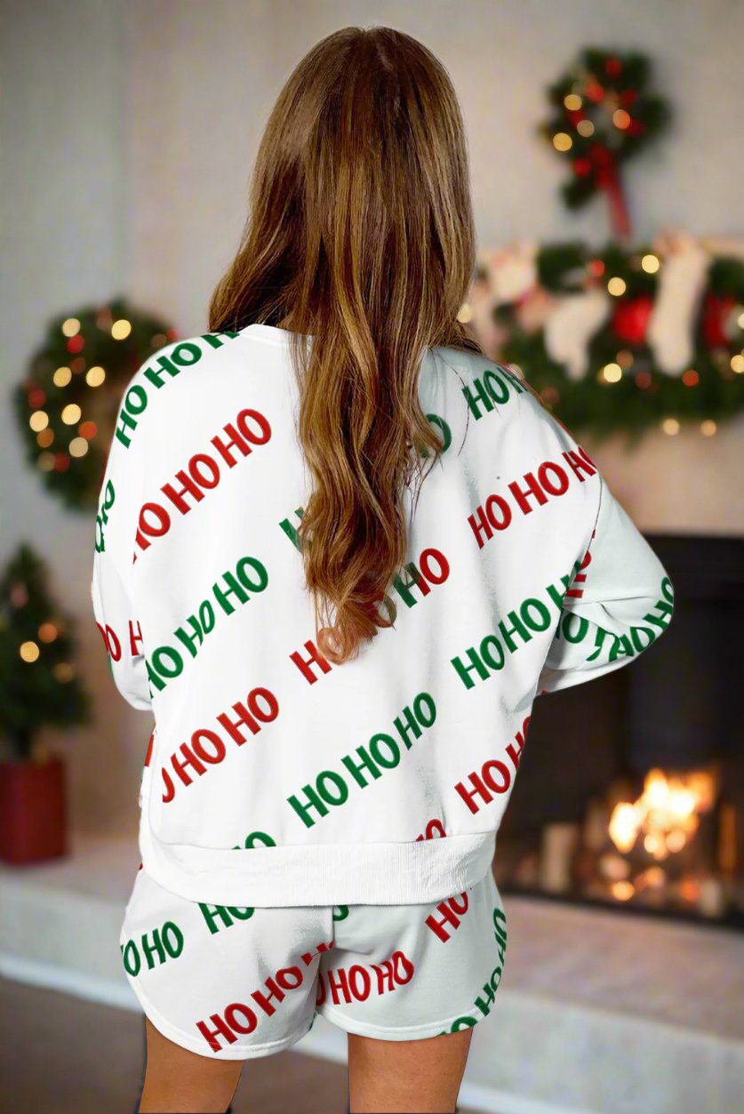 White Christmas HOHOHO Pullover and Casual Shorts Set