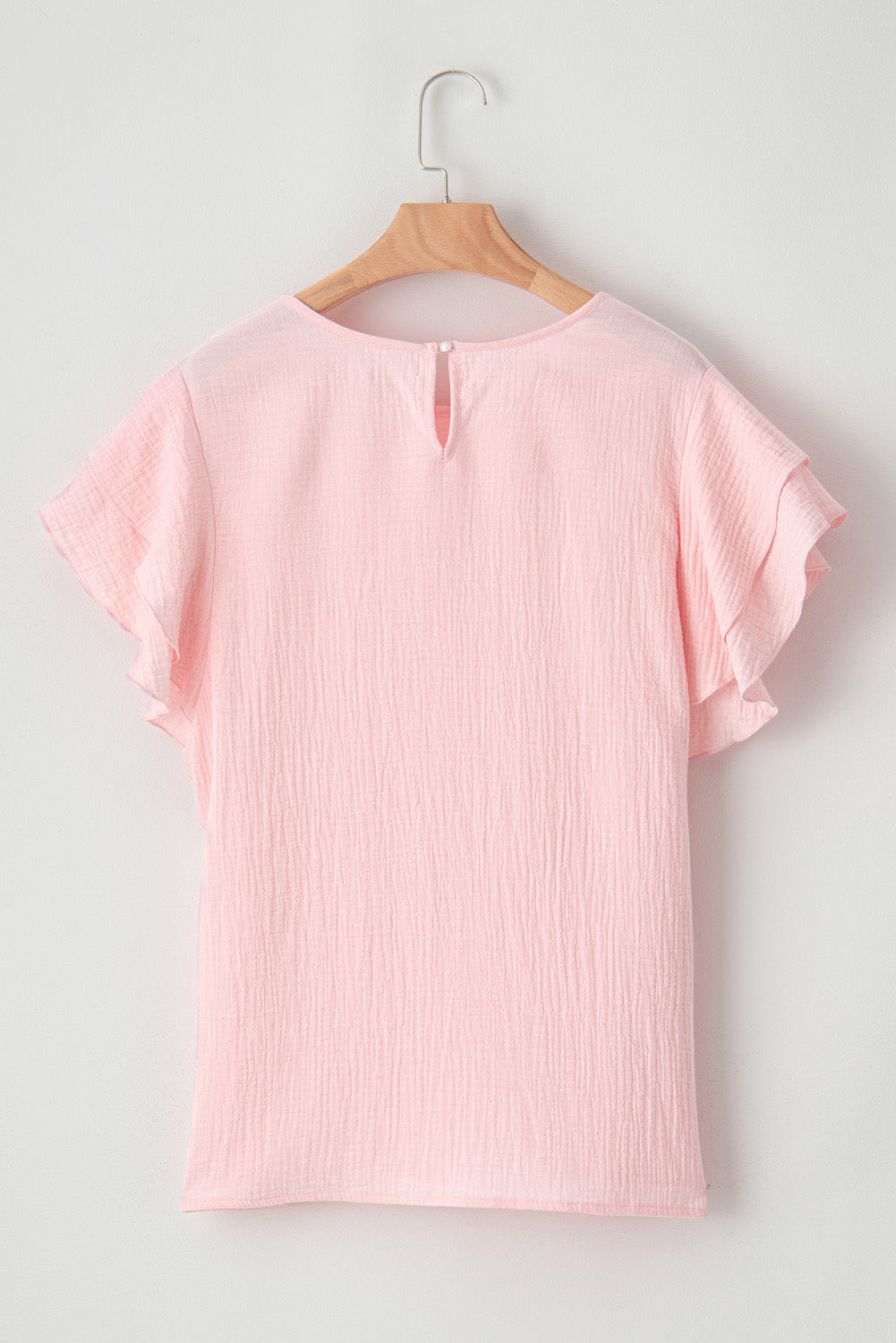 Light Pink Crinkle Textured Ruffle Sleeve Top (CURVY ONLY)