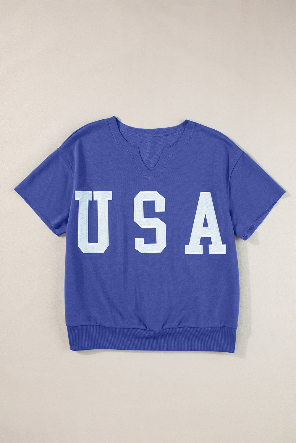 USA Lettering Patch Notched Neck Loose Tee