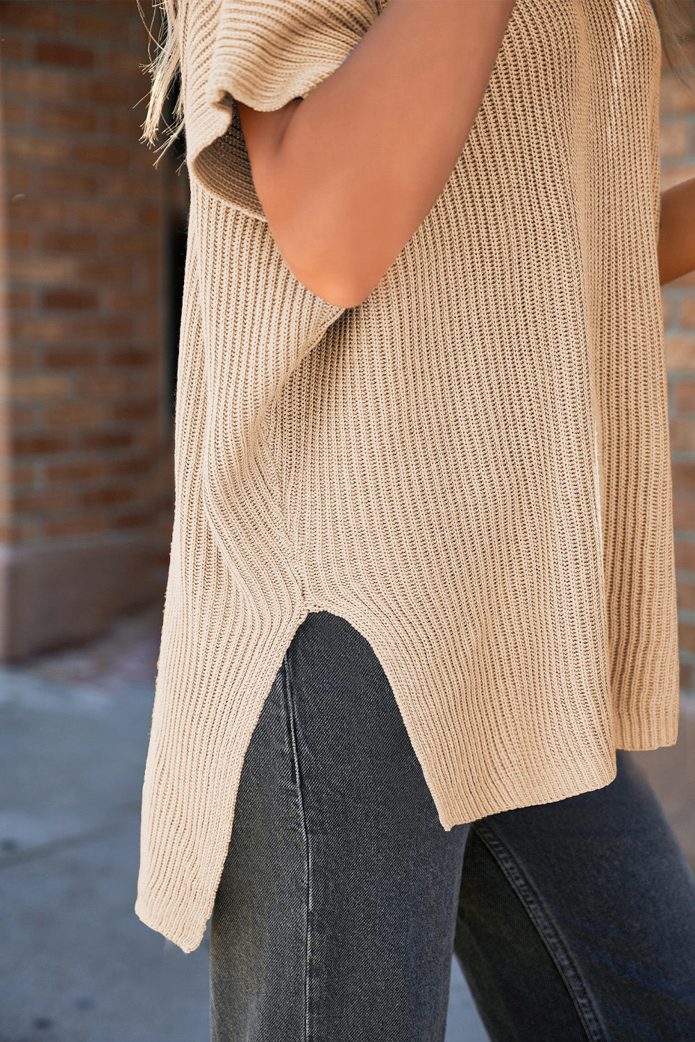 Short Sleeve Side Slit Oversized Sweater