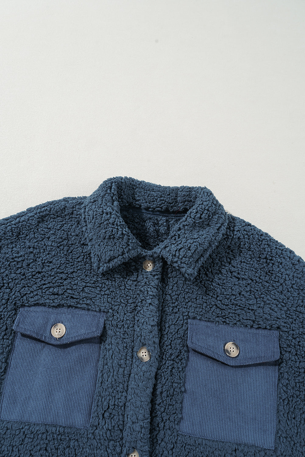 Contrast Flap Pocket Single Breasted Teddy Coat