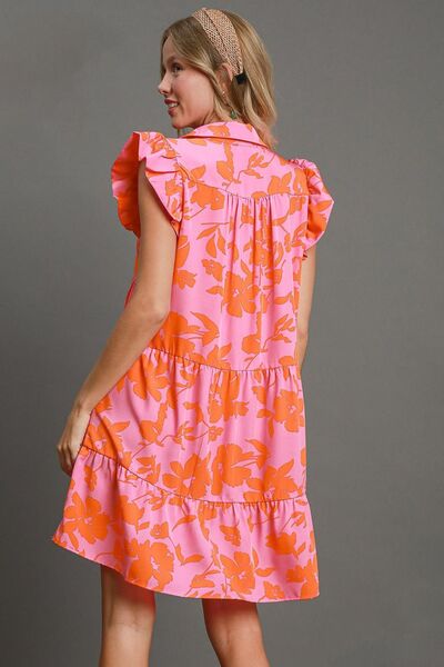 Floral Print Ruffle Cap Sleeve Tiered Dress