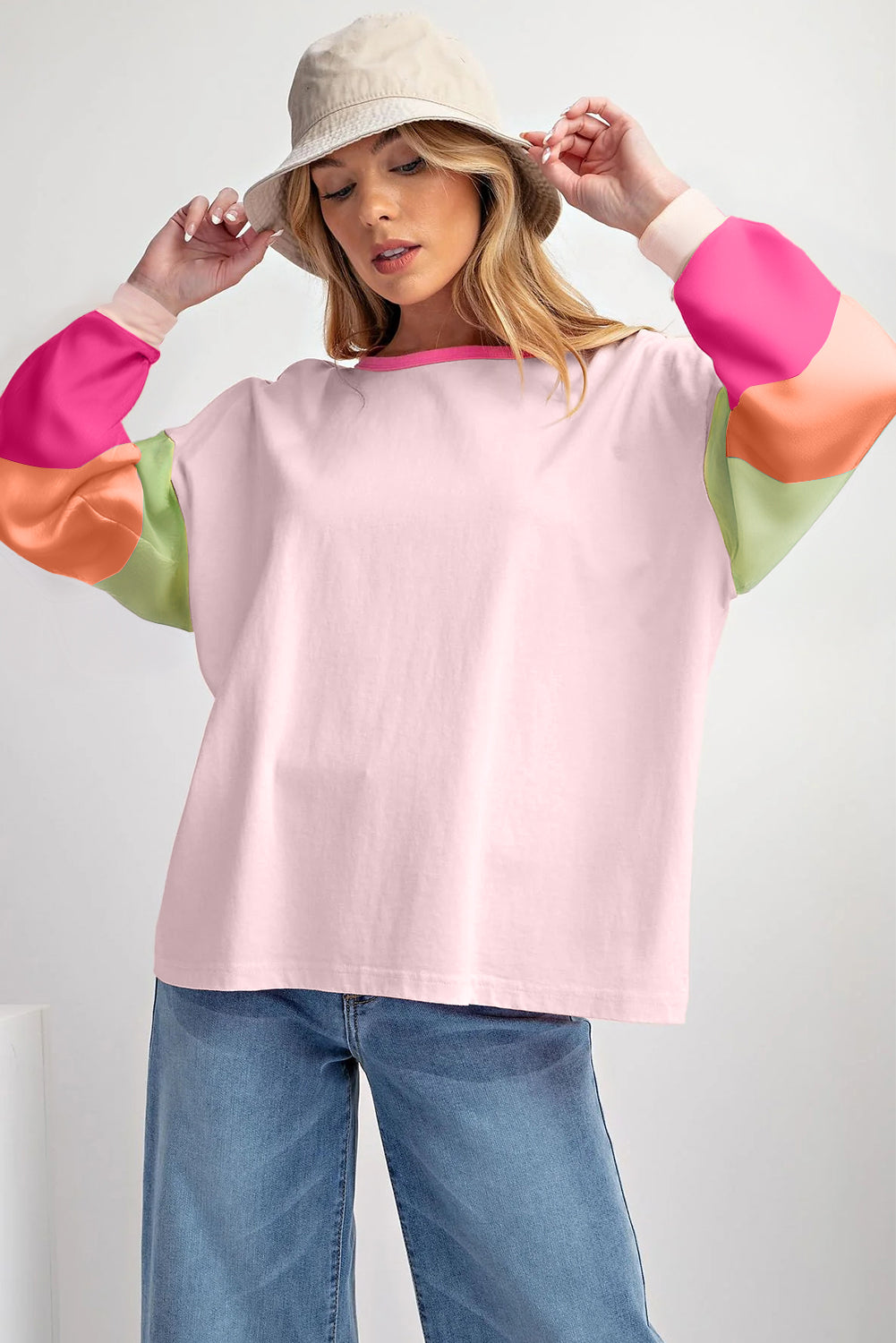 Color Block Patchwork Long Sleeve Loose Top