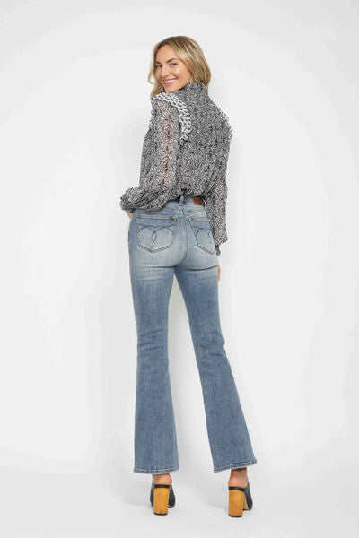 Judy Blue Tummy Control Back Embroidered Pocketed Bootcut Jeans