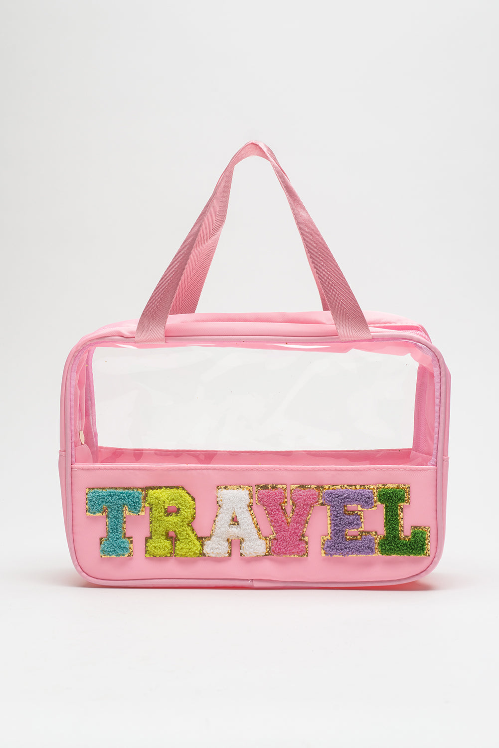 TRAVEL Chenille Letter Clear PVC Makeup Bag