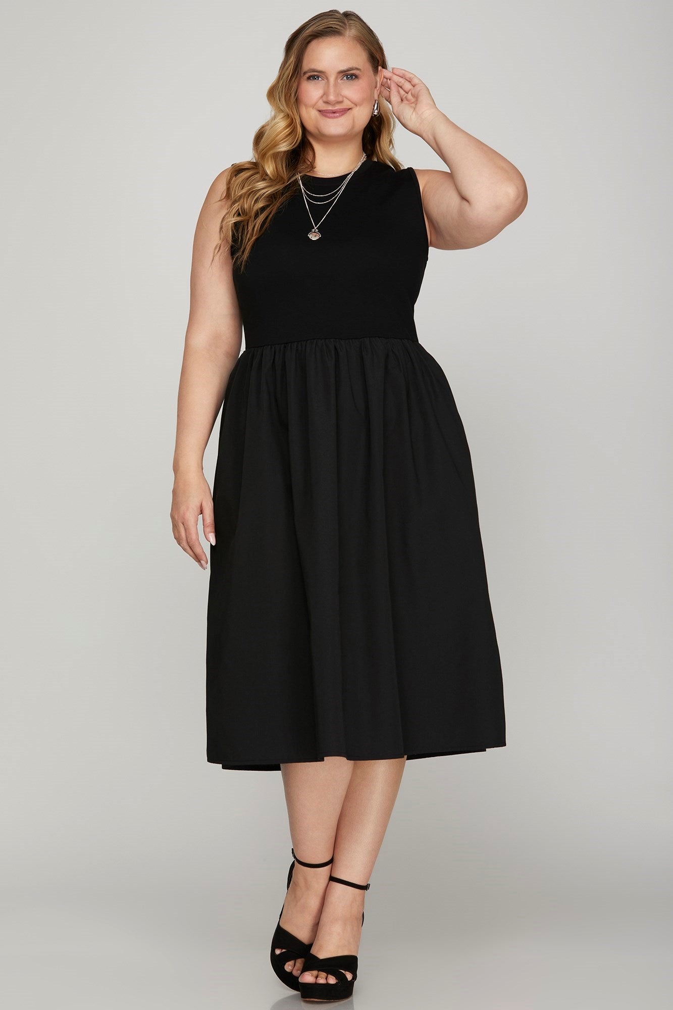 Sleeveless Poplin Woven Midi Dress with Pockets