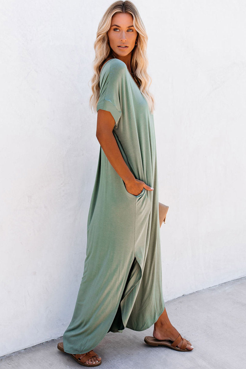 V Neck Maxi Dress with  Hidden Pockets