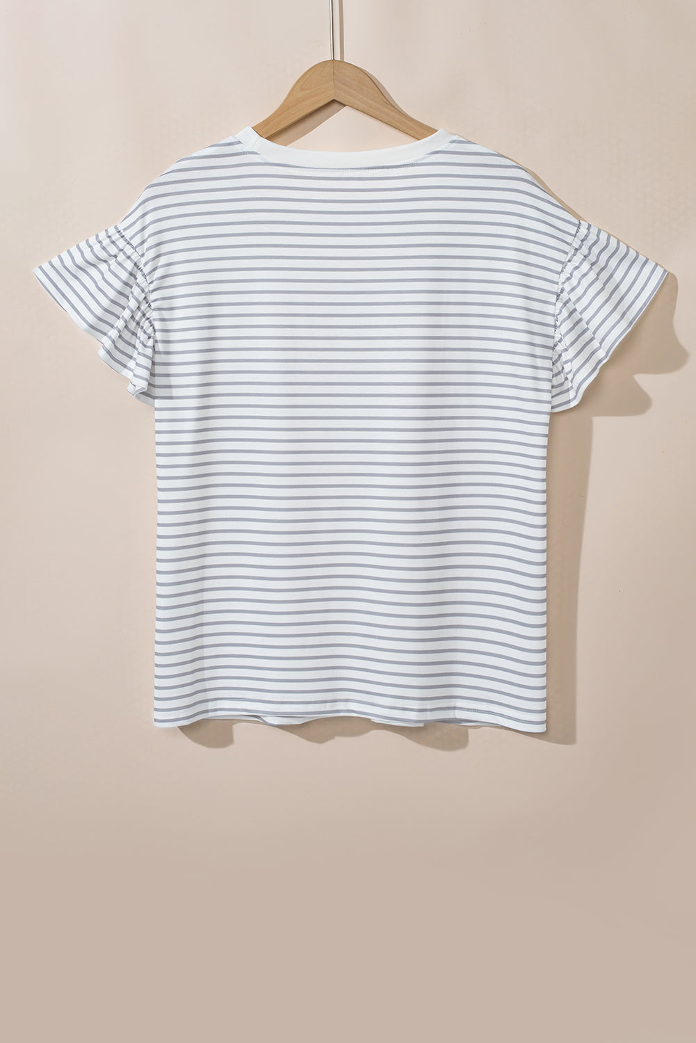 Striped Lace Splicing Ruffle Sleeve T-shirt