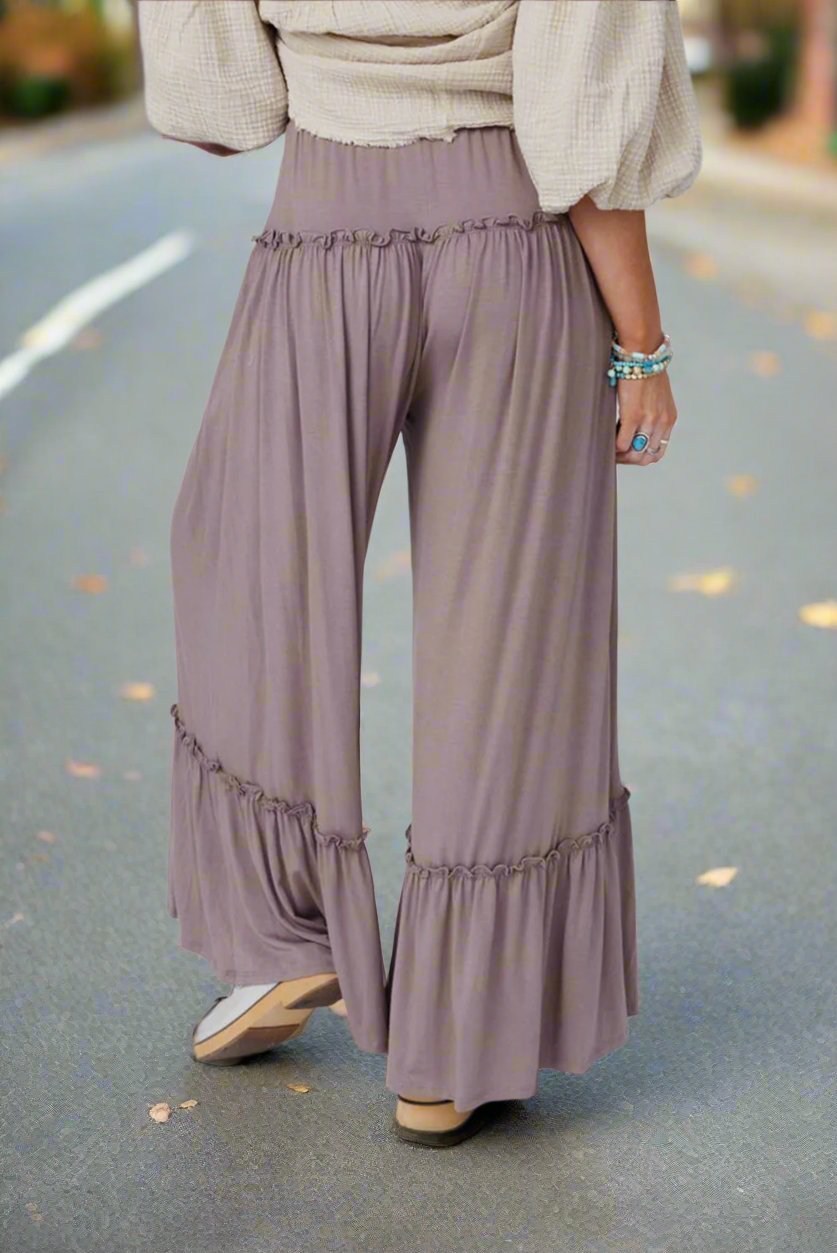 Frilled Drawstring High Waist Wide Leg Pants