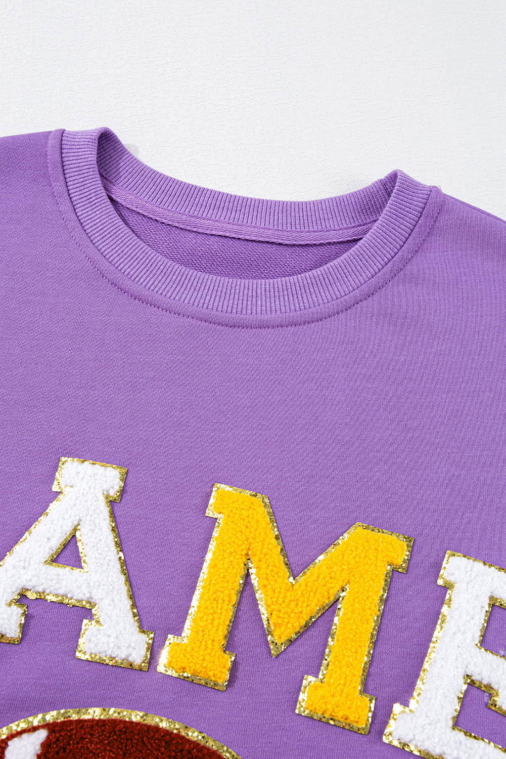 Purple GAME DAY Chenille Embroidered Pullover Sweatshirt