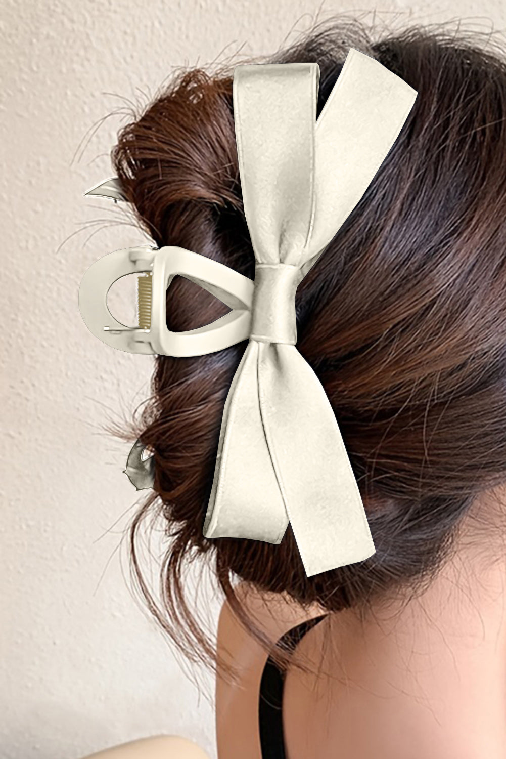 Bow Decor Large Hair Claw Clip in White