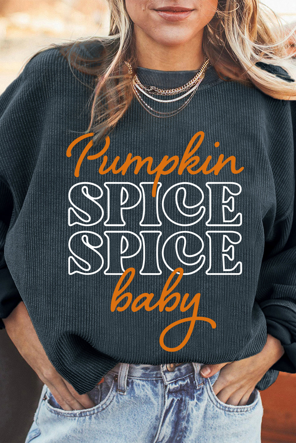 Dark Grey Halloween Pumpkin Spice Baby Textured Sweatshirt