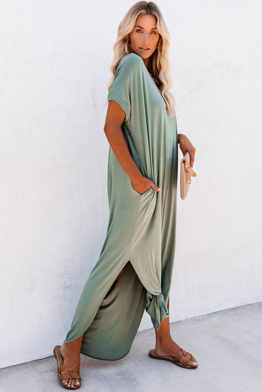 V Neck Maxi Dress with  Hidden Pockets