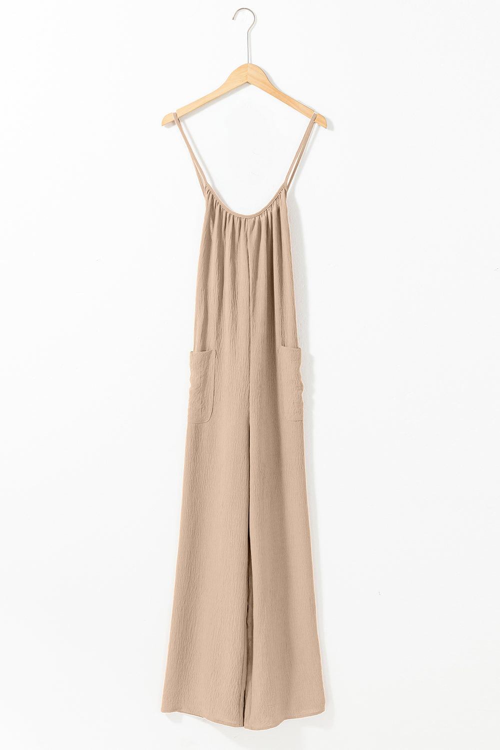 Apricot Spaghetti Straps Wide Leg Jumpsuit with Pockets