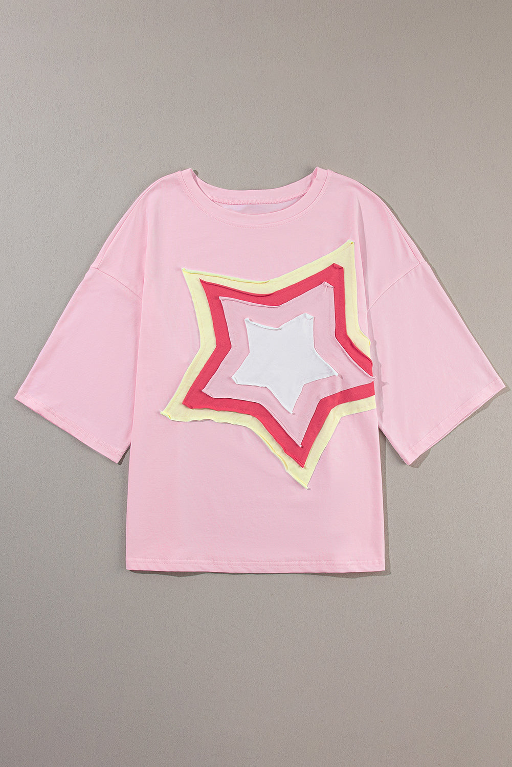 Colorblock Star Patched Half Sleeve Oversized Tee