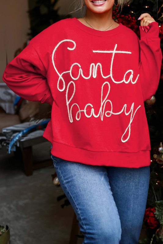 Fiery Red Santa Baby Tinsel Sweatshirt in CURVY SIZE ONLY