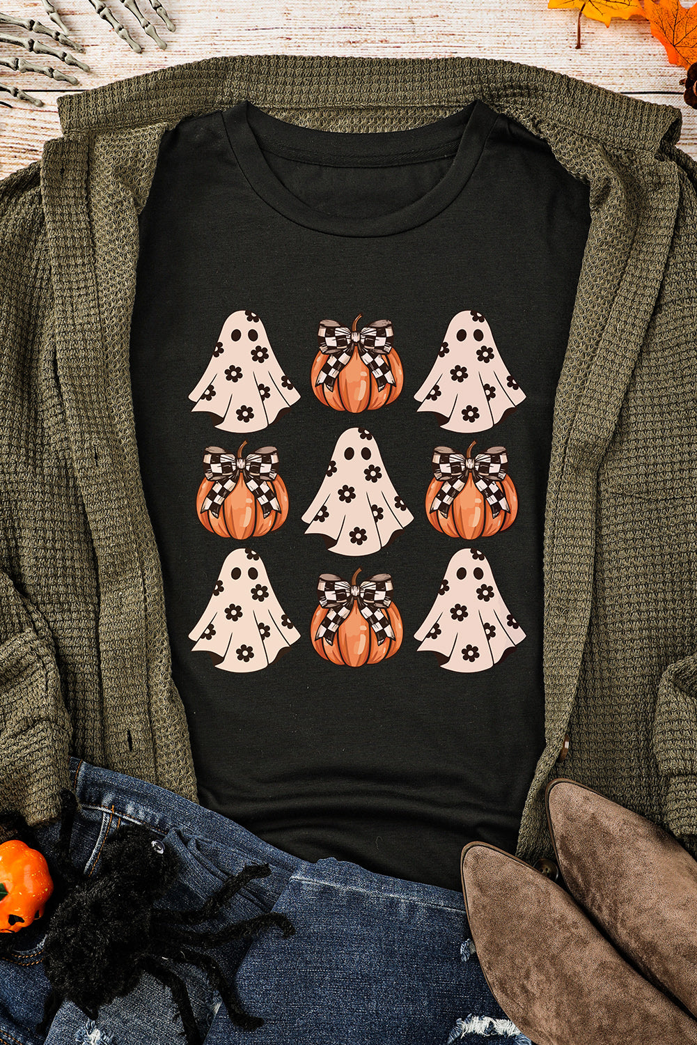 Black Halloween Ghost Pumpkin T Shirt