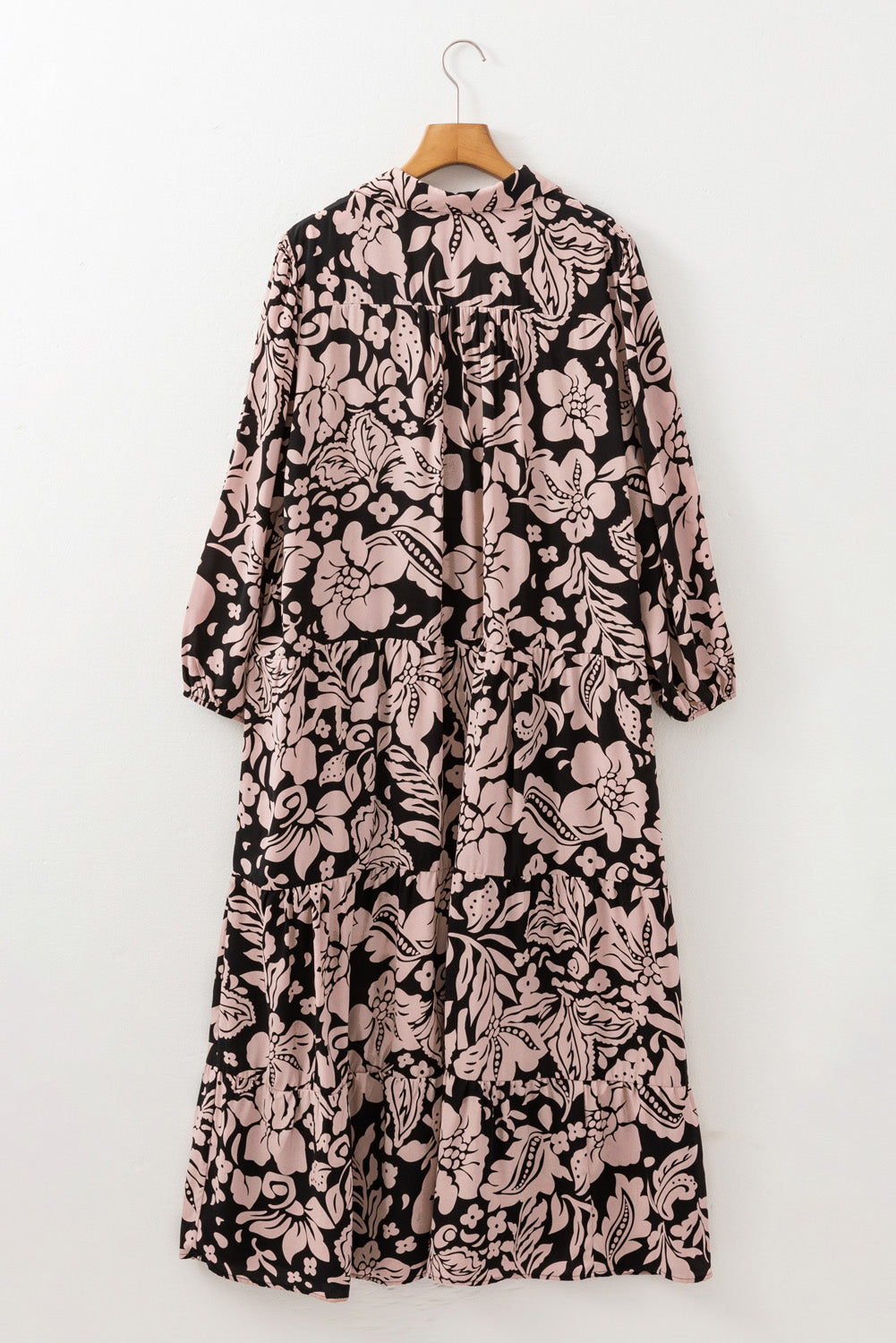 Black Floral Printed Puff Sleeve Collared Maxi Dress in CURVY SIZE ONLY