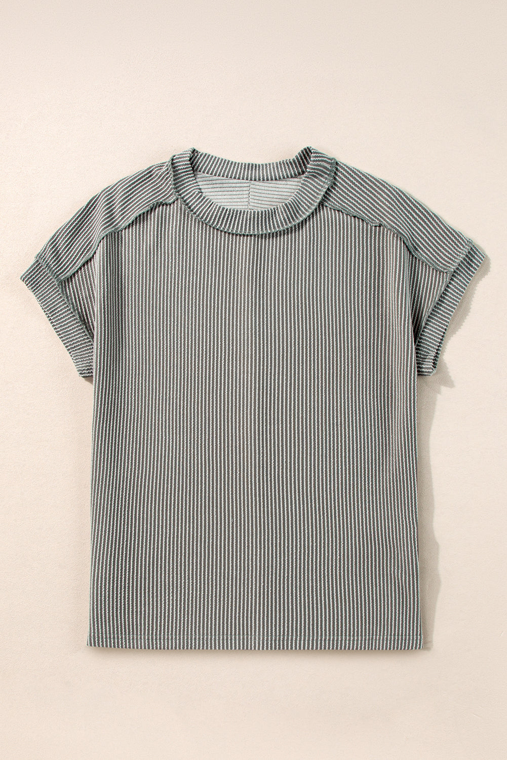 Textured Knit Exposed Stitching T-shirt