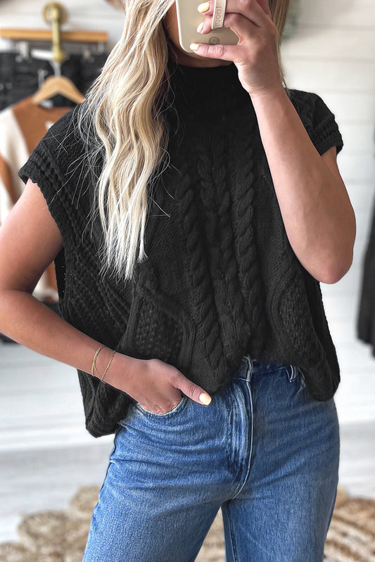 Black Cable Knit High Neck Sweater Vest