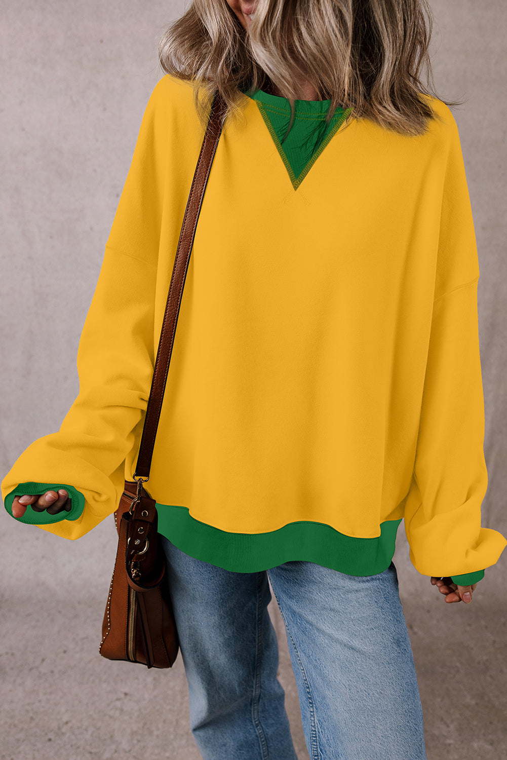 Oversized Sweatshirt Color Block Patch Drop Shoulder