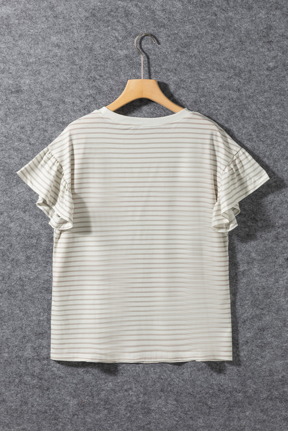 Striped Tee with Lace Splicing & Ruffle Sleeve